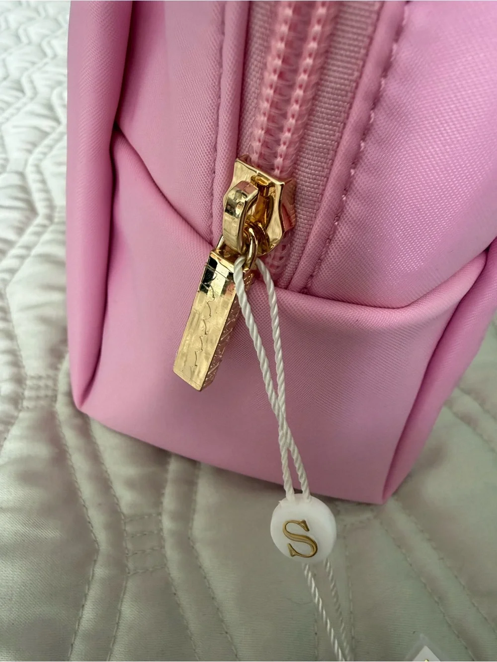 Shiraleah Pink Travel Pouch with Rainbow Chenille Lettering